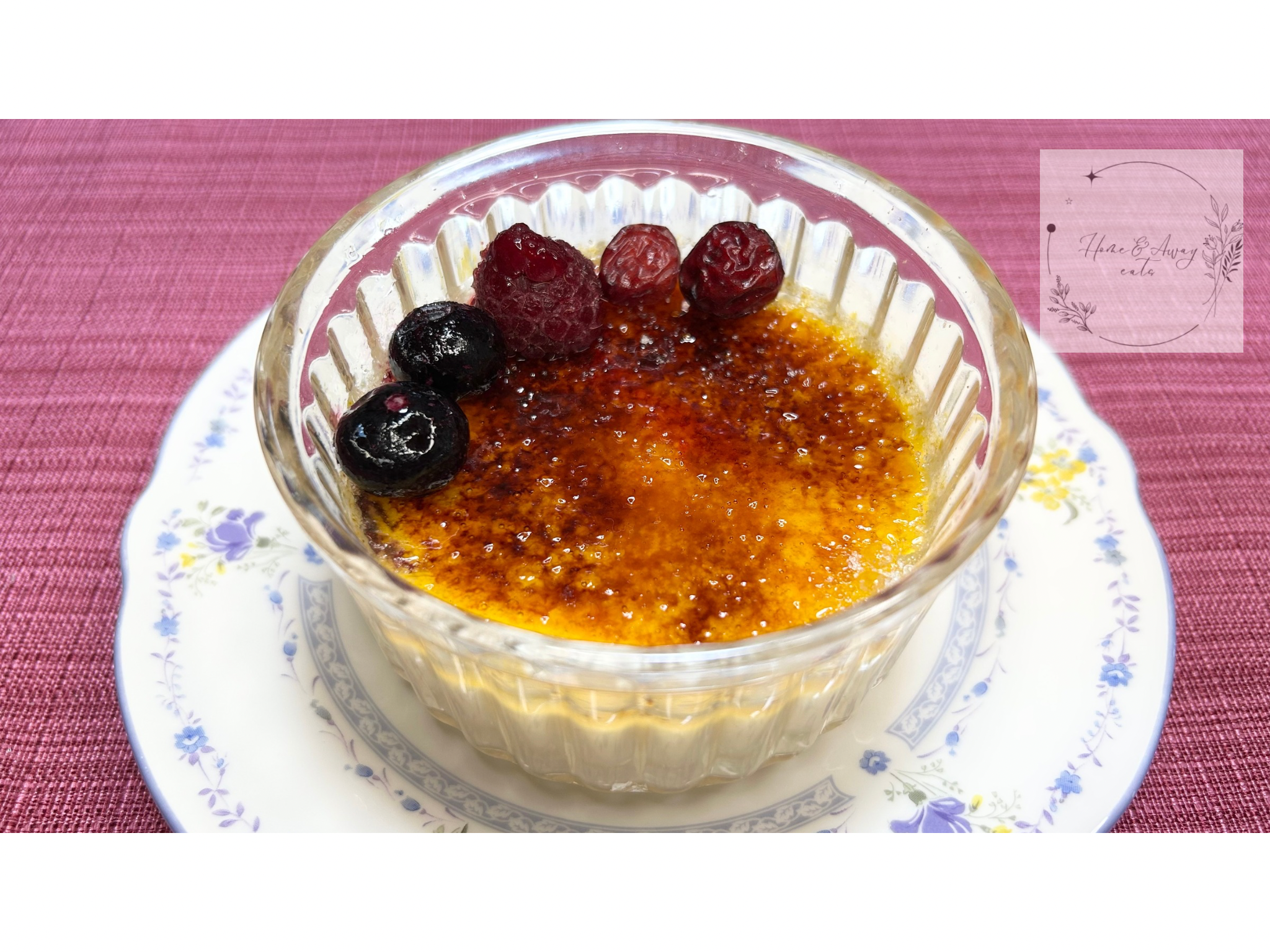 A ramekin with Crème Brûlée and a golden caramelized top